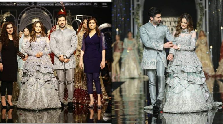 Newly wed couple Aiman and Muneeb walked the ramp