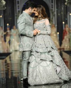 Newly wed couple Aiman and Muneeb walked the ramp